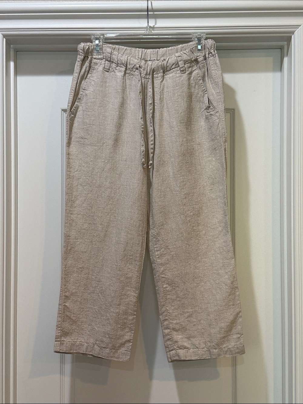 Allen Allen Tan Linen Cropped Pants